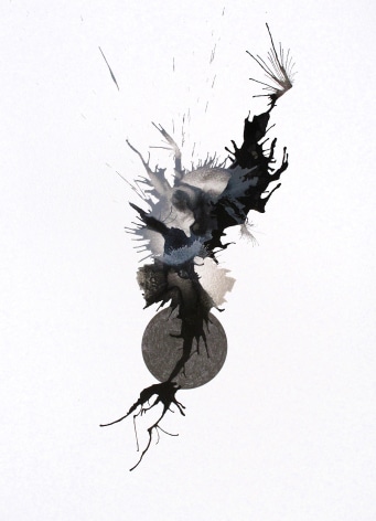 Ben Nixon Jitterbug, 2021 black, grey and white abstraction in acrylic with graphite spheres