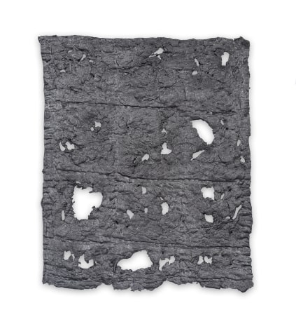 Graphite (Fragment), 2017  Deconstructed quilt, cotton batting, and acrylic  17.5 x 15.25 inches (framed), unique, textiles
