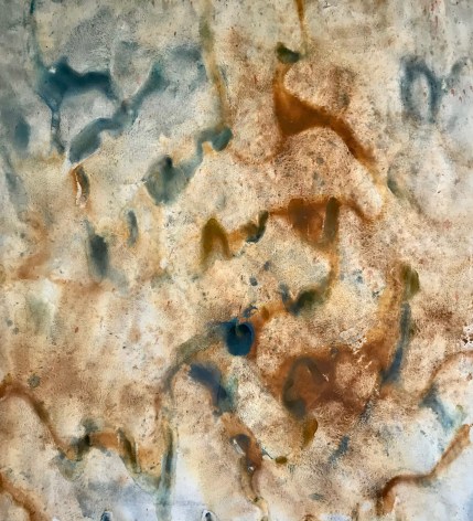 Perry Houlditch  Sublunary Veil, 2021  Watercolor on paper  42h x 45w in 106.68h x 114.30w cm  PH_002, abstract watercolor on paper with earth tones such as rust, ocher, blues