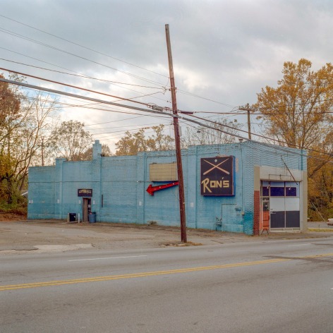 Ken Abbott  Ron's Pool Hall, Patton Ave., Asheville, November 2005, Printed 2020  Archival Pigment Print  Image Size: 7 x 7 in Paper Size: 12 x 9 1/2 in Mat Size: 14 x 11 in  Edition of 10  $ 300.00 unframed, photograph of a rundown pool hall