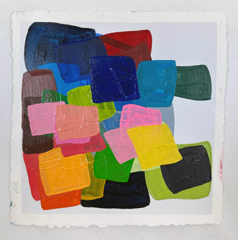 abstract work on paper with a series of colorful blocked stacked and overlapped one another