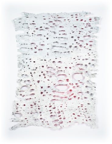 Rachel Meginnes  Elasticity, 2019  Deconstructed quilt, silver, aluminum, acrylic, and spray paint  42h x 31 1/2w in