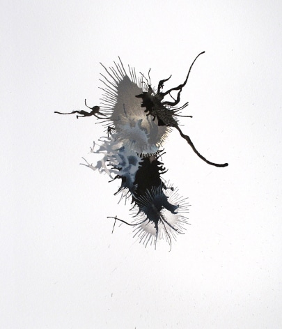 Ben Nixon Never Catch Me, 2021, black, white and grey vertical abstraction with graphite spheres