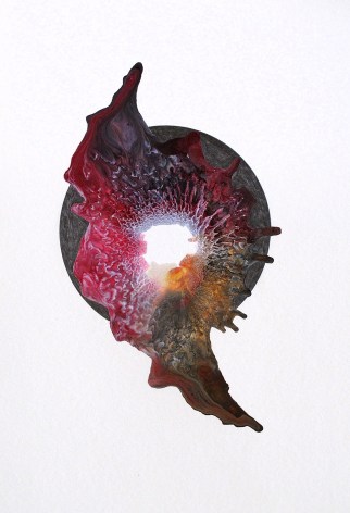 Ben Nixon Quiet Dawn, 2021, central composition, maroon and black acrylic abstraction with graphite spheres,