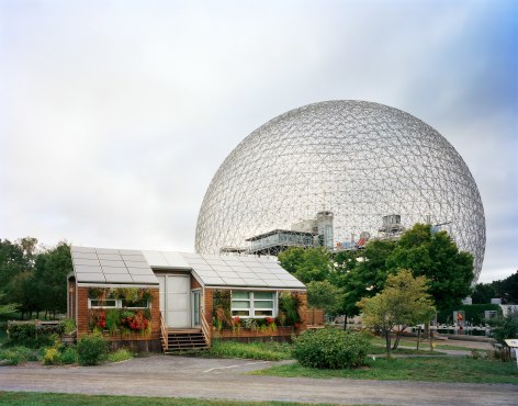 Jade Doskow  Montreal 1967 World's Fair, Man and His World, Buckminster Fuller's Geodesic Dome with Solar Experimental House, 2012  Archival Pigment Print  30h x 38w in 76.20h x 96.52w cm, Photography. Edition of 5