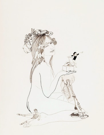 Line drawing of seated figure