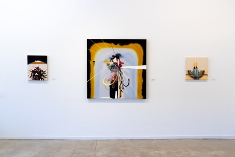 three paintings by Luke Whitlatch From Left:  Welcome to the Aftermath, Who is the Captain and Where do His Friends Live, West to East I Left Some Bones for the Beast