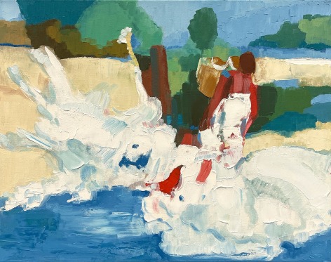 Figures in the waves at beach - painting by Faris McReynolds