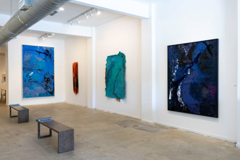 Installation view of Randy Shull: SIESTA (including works Big Blue, Tamale, Turquoise Siesta, Silent Moon)
