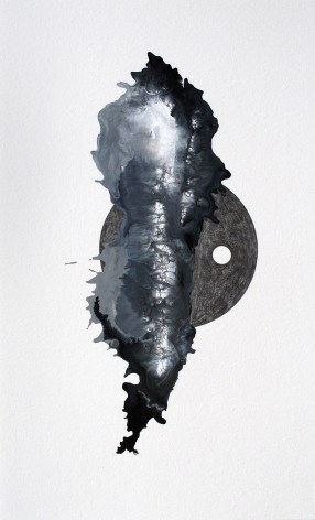 Ben Nixon  Theophilus, 2021, graphite sphere with black and grey acrylic abstraction
