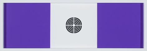 Purple rectangle with grey square containing a black target in center.