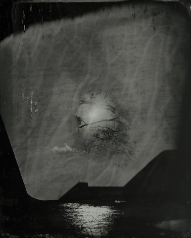 Dark black and white landscape and waterscape tintype photograph