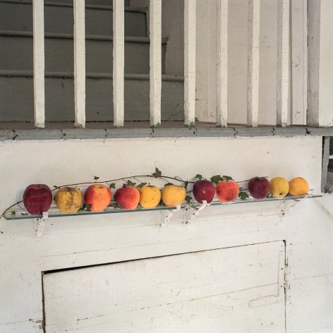 Ken Abbott, Apples grown at Hickory Nut Gap Farm, displayed on the porch of the Big House, the former Sherrill's Inn, in Fairview, NC, 2004, Archival Pigment Print on Cotton Rag Paper,  15h x 15w in Edition of 15, Photography