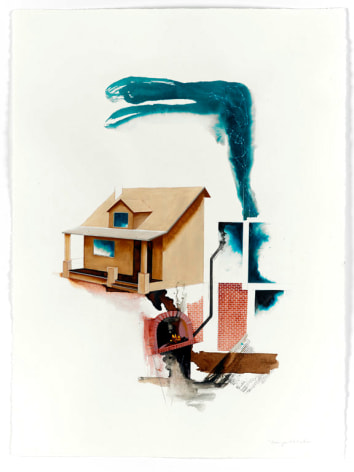 Margaret Curtis  I Dreamed I Found A House Inside My House, Accessible Only Through the Basement (version 2), 2020  gouache, ink, and marker on paper  30h x 22w in 76.20h x 55.88w cm