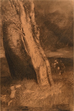 Trees Under a Stormy Sky, c. 1880    Charcoal on paper 16 x 10 5/8 inches