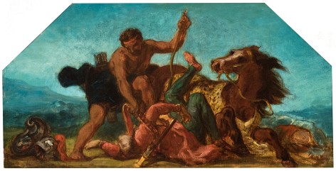 Eugene delacroix Hercules and Hippolyte, Study for a Lunette of The Salon de la Paix    Oil on canvas 9 5/8 x 18 5/8 inches