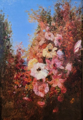 FELIX ZIEM French, 1821-1911  Flowers  Oil on panel 30 3/8 x 21 in. (77.2 x 53.6 cm) Signed lower left