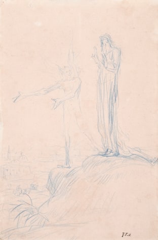 Jean-François Millet The Temptation of Christ (Christ Tenté par le diable)    Blue crayon on paper  12 x 7 13/16 inches