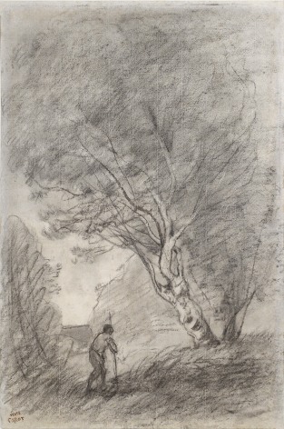 Jean-Baptiste-Camille Corot  Paysage Verso: Landscape Study  Charcoal on paper 20 x 13 1/4 inches