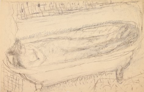 Pierre Bonnard Nude in the Bath, c. 1936    Brown and black chalk and pencil on buff paper 12 5&frasl;8 x 19 &frac34; inches