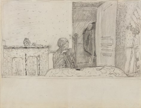 Pierre Bonnard  Study for &ldquo;Salle &agrave; manger au parasol,&rdquo; c. 1932 Verso: Four Sketches    Pencil on paper 9 1&frasl;4 x 12 &frac12; inches