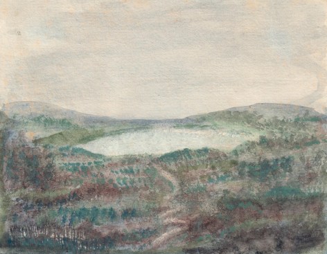 Mountainous Landscape with a Lake    Watercolor on paper 4 3/16 x 5 3/8 inches