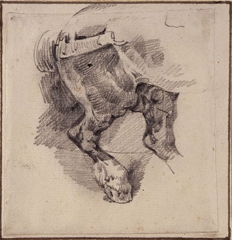 Th&eacute;odore G&eacute;ricault, Study for &quot;The Pasterer's Horse,&quot; 1822 or 1823    Graphite on paper mounted to card 3 1/2 x 3 3/4 inches