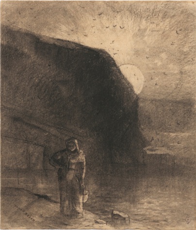 Odilon Redon  Figure devant la baie des tr&eacute;pass&eacute;s, c. 1890  Charcoal on paper 10 5/8 x 9 1/4 inches