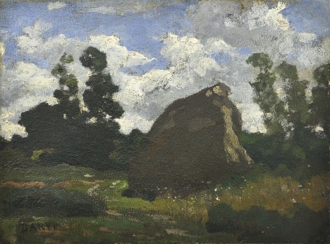 Barye, Landscape with rock   Oil on panel 7 1/2 x 10 inches