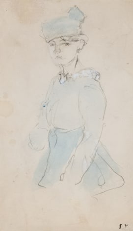 Annette with a Blue Pillbox Hat, 1916    Watercolor with graphite on paper 6 7/8 x 4 inches