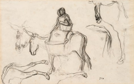 Jean-François Millet Study for The Departure for Work (Etude pour le Départ au Travail), c. 1857-59    Black conte crayon on paper  9 x 14 1/8 inches