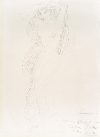 Auguste Rodin, Female Nude with Arms Raised Posed on a Pedestal, c. 1900, Graphite on wove paper 12 5/8 x 8 1/4 inches