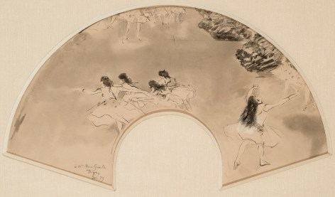 Edgar Degas, Study for fan with Scene from a Ballet, 1879, Scene at the Ballet, 1879  Brush and ink on paper 11 5/8 x 21 1/8 inches
