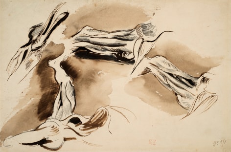 Eugene delacroix Studies of Flayed Leg and Arm Muscles    Pen and brown ink over traces of pencil and brown wash 8 x 12 1/8 inches