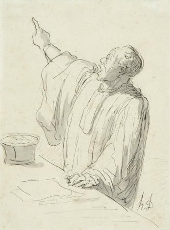 Honore Daumier, Un Avocat Plaidant, c. 1865-67, 7 13/16 x 5 13/16 inches, Signed with initials