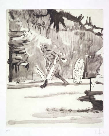Peter Doig  Beach (Cricket), 2013    Etching with aquatint and silkscreen  22 x 18 1/2 inches  Image courtesy of the artist and Two Palms, NY