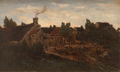 Theodore Rousseau Un jardin à Barbizon (View from Rousseau's Window), c. 1850-55 Oil over ink on panel ​4 7/8 x 7 7/8 inches