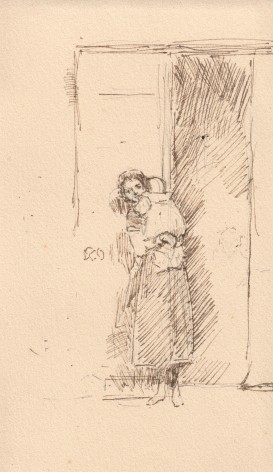 Whistler, The Little Nurse, Ajaccio 1901, Pen and ink over pencil on paper 5 1/4 x 3 1/8 inches