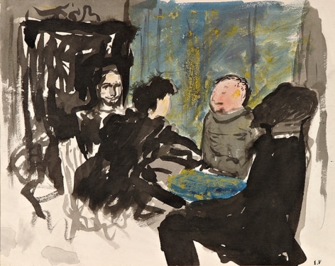 Edouard Vuillard  Groupe de personnages en conversation, c. 1896  Ink and watercolor on paper 9 3/8 x 11 3/8 inches