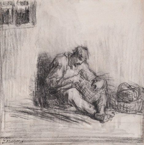 Jean-François Millet The Basket Maker (Le Vannier) Pierre noir and wash on paper  6 5/16 x 6 5/16 in.