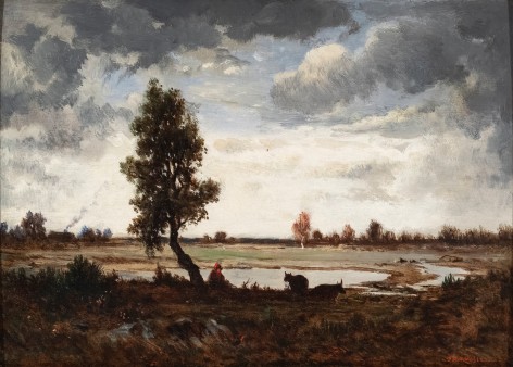 Theodore Rousseau Effet de ciel sur la plaine, c. 1855 Oil on panel ​8 1/2 x 11 7/8 inches