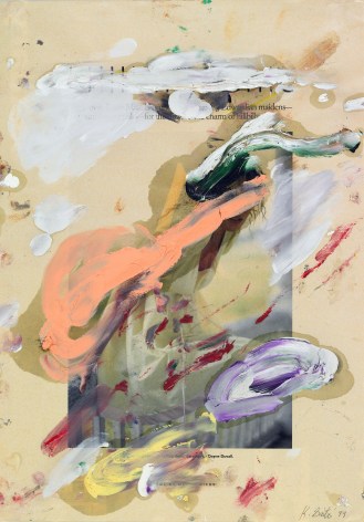 Kikuo Saito, Untitled #42, 1999    Oil on printed paper 14 x 10 inches