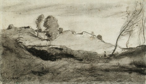 Landscape with Figure, c. 1850, Charcoal and brown crayon on paper