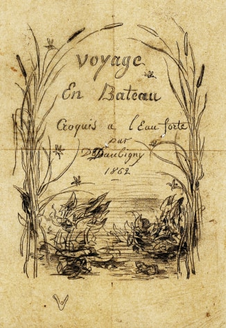 Charles F. Daubigny, Frontispice de l'album de voyage en bateau    Pencil on papier calque 8 3/4 x 6 1/4 inches