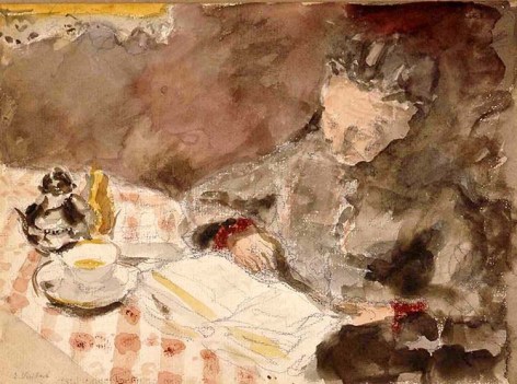 Edouard Vuillard  Grandm&egrave;re lisant,  c. 1898-1900  Watercolor and pencil on paper 7 1/2 x 10 3/8 inches