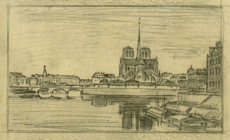 Charles Fran&ccedil;ois Daubigny  Notre Dame et l'Ille de la Cit&eacute;  Graphite on calque 4 1/2 x 7 inches
