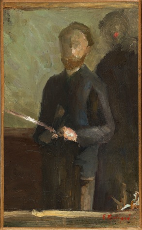 Edouard Vuillard, Study for &quot;Self-portrait with Waroquy,&quot; 1889   Oil on canvas 10&frac12; &times; 6&frac12; inches Stamped lower right