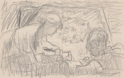 The Sewing Lesson, c. 1920s   Pencil on paper 3 7/8 x 6 5/8 inches
