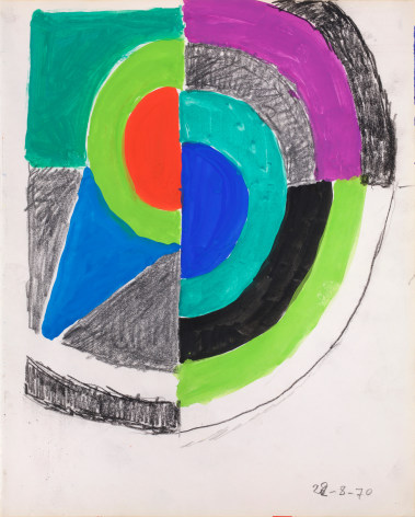 Rhythm in Color (Rythme couleur), 1970, Paris  Gouache, ink and pencil on paper 11 1/4 x 9 inches