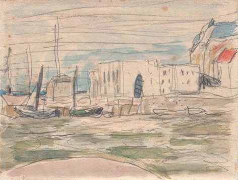 Pierre Bonnard, The Docks at Deauville Verso: Port Scene, 1925    Watercolor over pencil on paper 4 1/4 x 5 inches